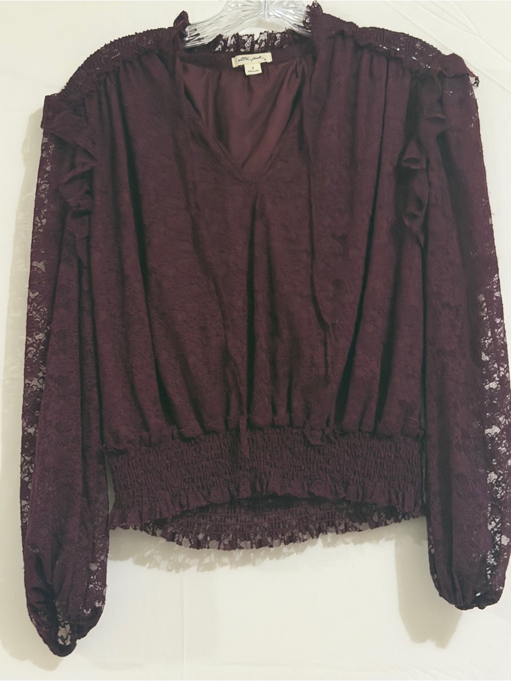 Ultra Pink Lace Sleeve V-Neck Top - Plum